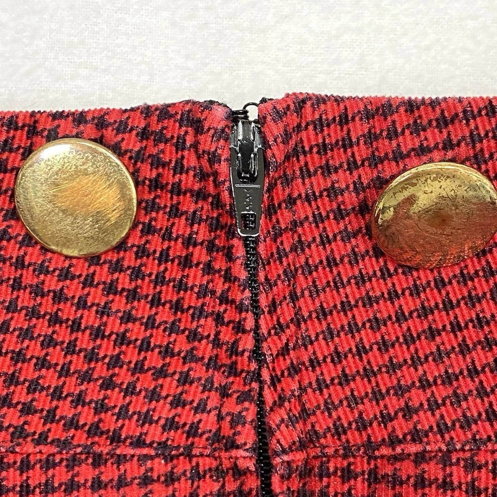 Vtg Sz 8 Betsey Johnson Y2K Houndstooth Tiered Skirt Ruffle Red Suspender RARE - Picture 4 of 6